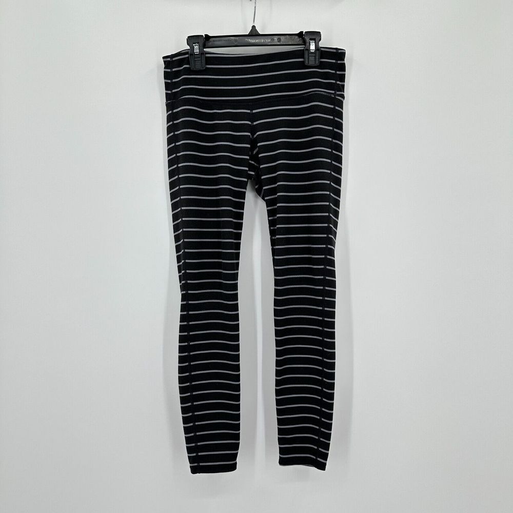 Athleta‎ Chaturanga Leggings Small Black Striped Low Rise Activewear Gym Yoga